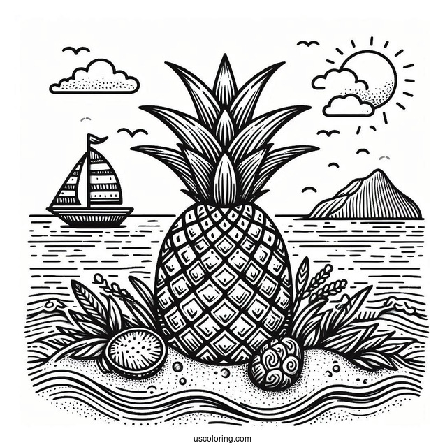 Pineapple With Ocean And Sand