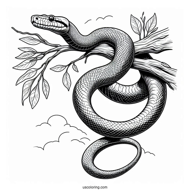 Black-Headed Python Hanging From Tree