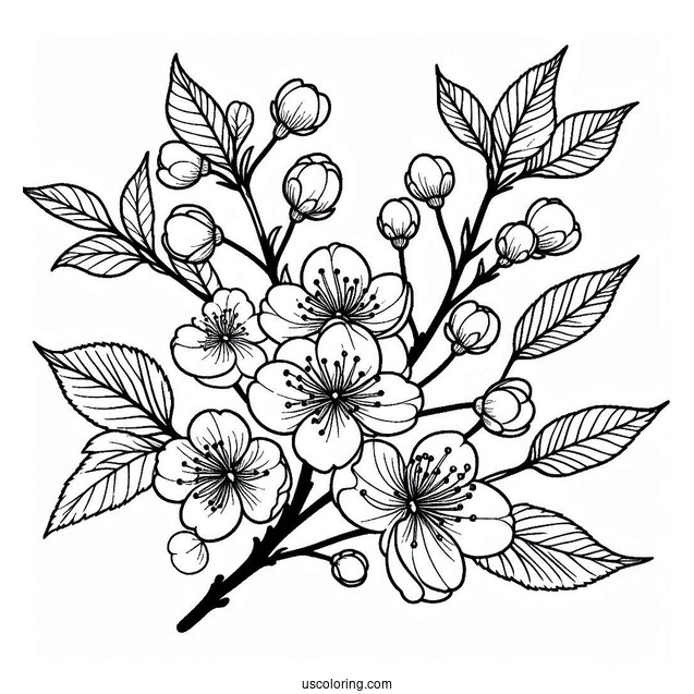 Flower Coloring Pages Of Easy Cherry Blossoms For Kids