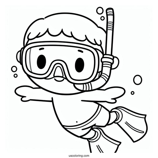 Simple Little Boy Swimming Coloring Page With Snorkeling Gear For Kids
