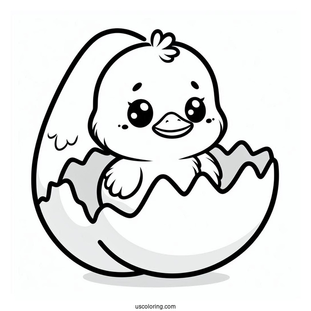 Cute Duckling in an Eggshell Coloring Sheet For Kids