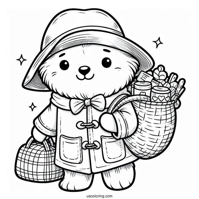 Kawaii Paddington Coloring Page Carrying A Bundle Of Things For Kids