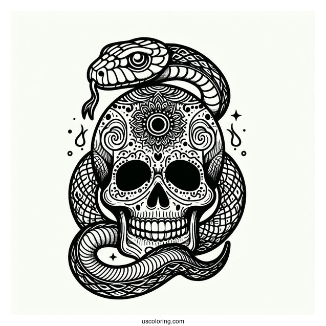 Skull And Snake Coloring Page