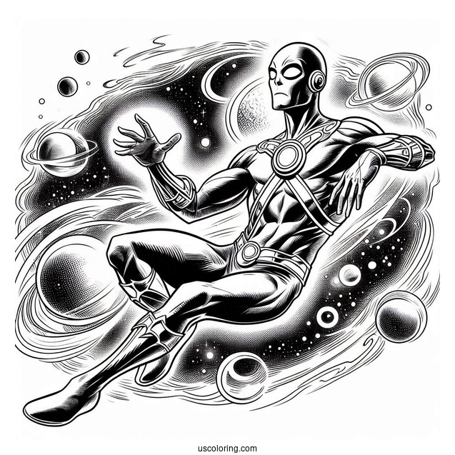 Justice League Coloring Page Of Martian Manhunter Floating In The Galaxy