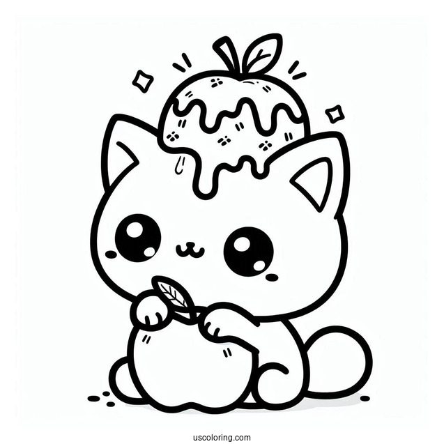 Kawaii Cat With Crushed Apple On Its Head
