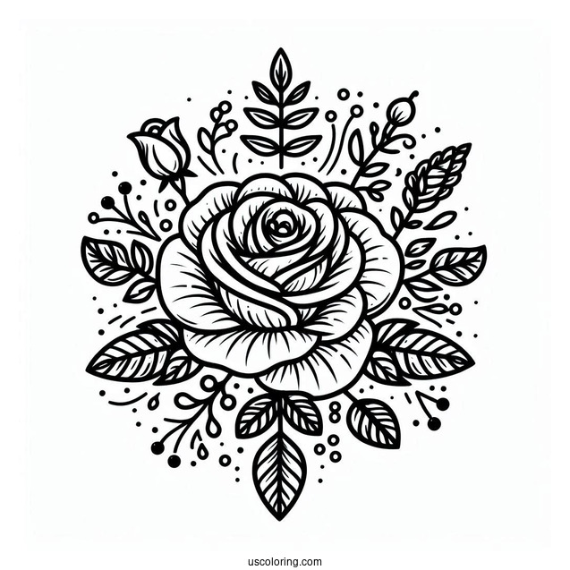 Floral Rose Design To Color