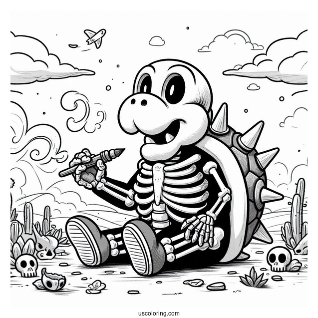 Skeleton Dry Bowser Coloring Page