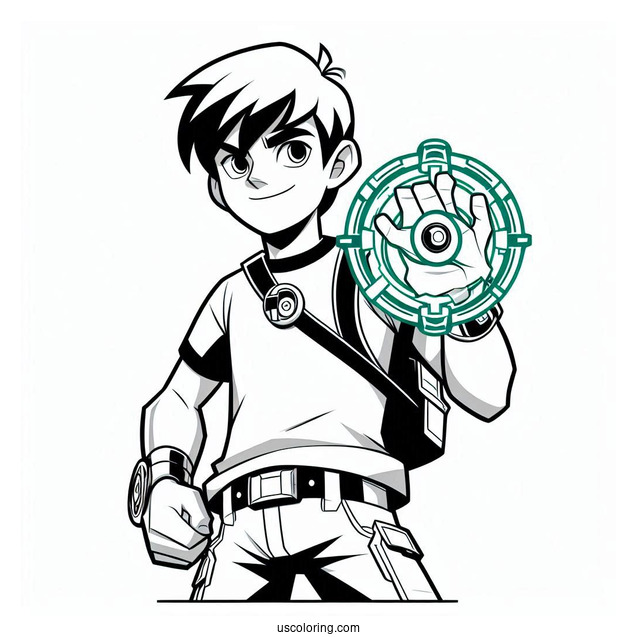 Ben 10 Coloring Page Of Young Ben Tennyson Holding Omnitrix