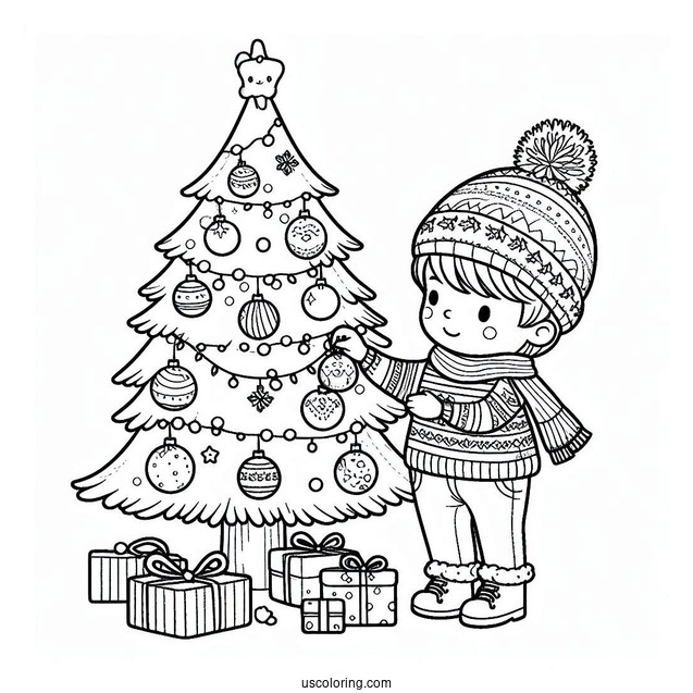 Children Decorating a Christmas Tree To Color
