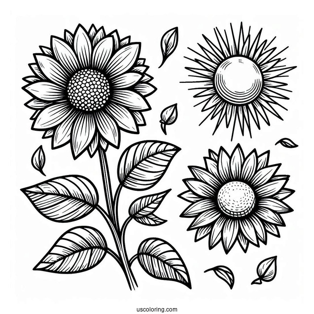 Flower Coloring Pages Of Cartoon Sunflowers In The Sun