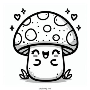 Happy Kawaii Mushroom Coloring Sheet