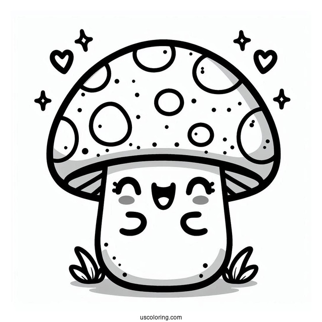 Happy Kawaii Mushroom Coloring Sheet