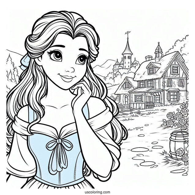 Belle Wearing Blue Dress In The Village