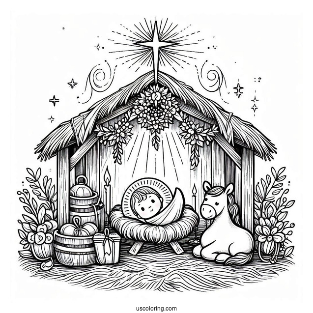 Nativity Coloring Page Of Cute Baby Jesus In The Manger