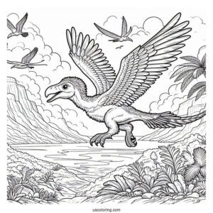 Archaeopteryx Soaring In The Sky Coloring Page For Kids