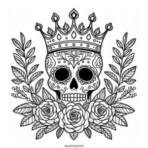 Majestic Sugar Skulls Coloring Page Wearing Crown
