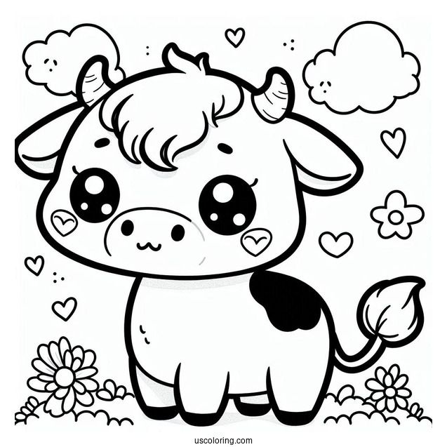 Cute Kawaii Cow Coloring For Preschoolers