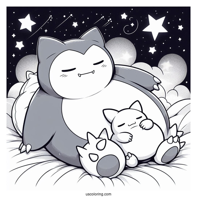 Detailed Munchlax And Snorlax Coloring Page Sleeping Under The Stars