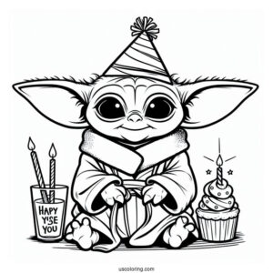 Happy Birthday Baby Yoda Coloring Page