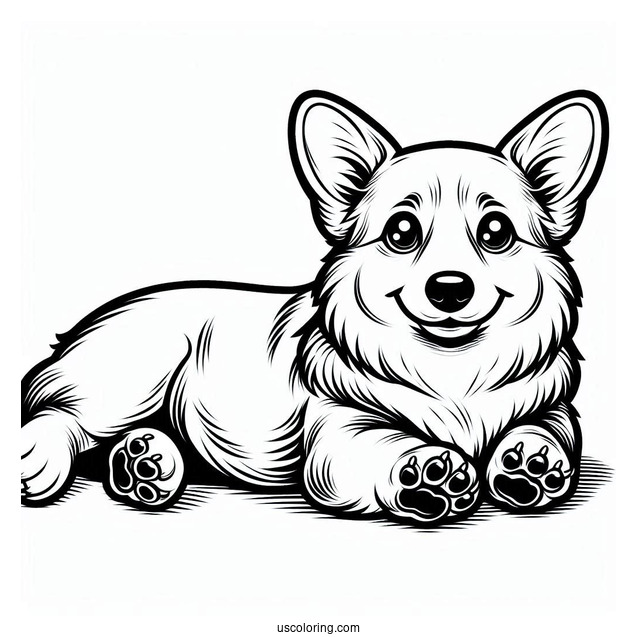 Corgi Coloring Page Lying On Its Back With Paws Up
