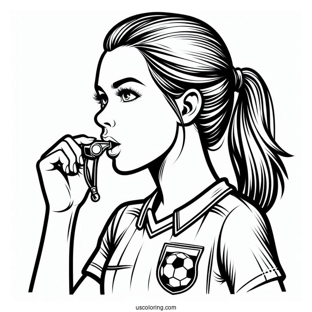 Soccer Referee Blowing Whistle To Color