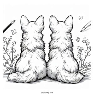 Back View Of Two Corgi Coloring Page Splooting