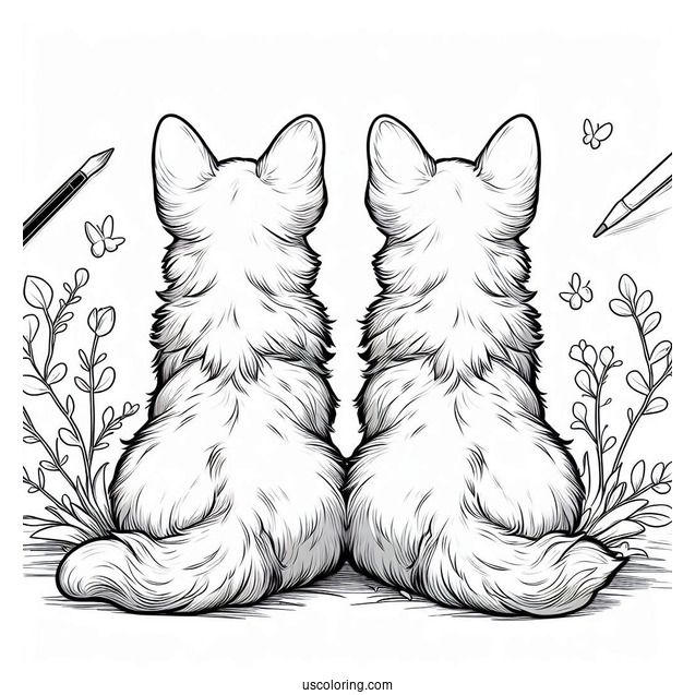 Back View Of Two Corgi Coloring Page Splooting