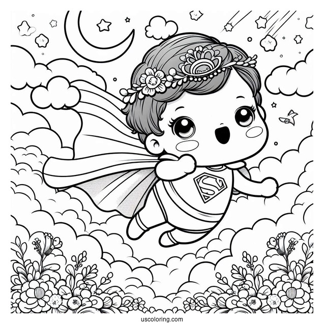 Super Baby Coloring Page In The Clouds