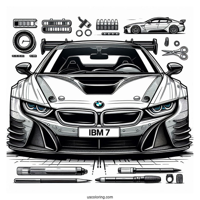 Front Of BMW Coloring Page i8 Race Car