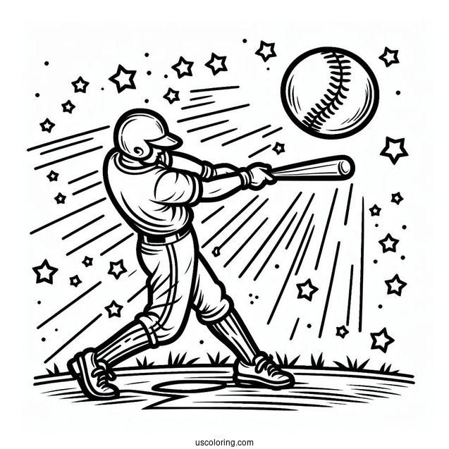Coloring Page Of Baseball Player Hitting Home Run For Kids