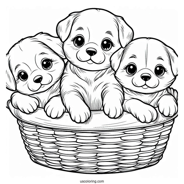 Three Puppies In Basket