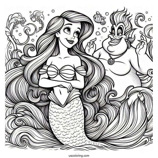 Coloring Sheet Of Ariel And Ursula
