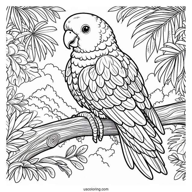 Parrot Sitting On a Tree In Lush Jungle