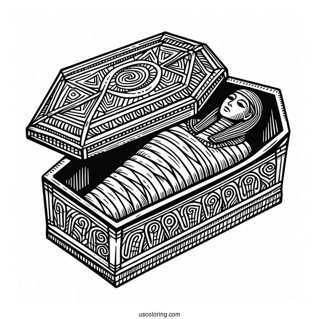 Mummy Coloring Page Of Simple Open Egyptian Coffin