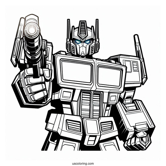 Easy Cartoon Optimus Prime Coloring Page Holding Ion Blaster