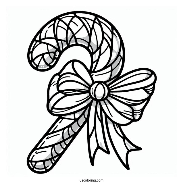 Candy Cane Coloring Page With A Bow Stained Glass