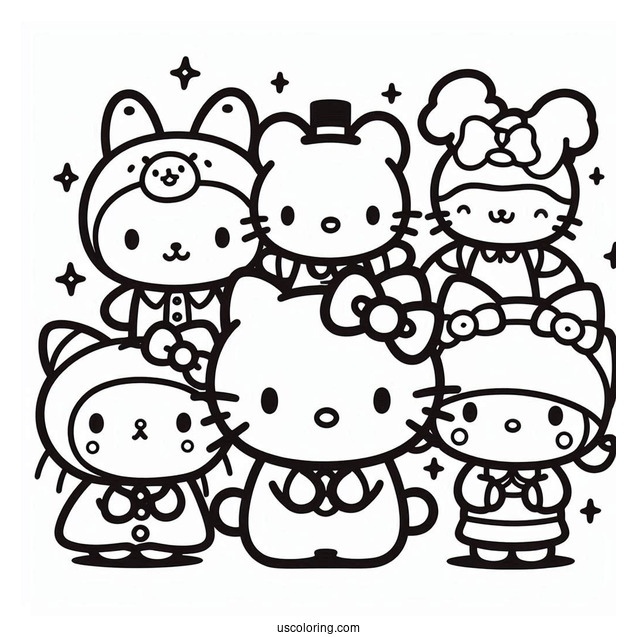 Full Page Sanrio Coloring Page Of All Characters