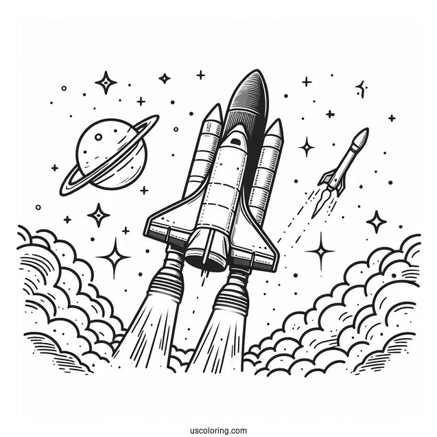Space Shuttle Rocket Taking Off Coloring Page