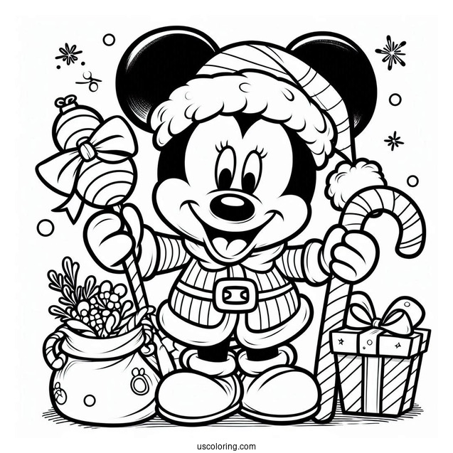 Mickey Mouse Dressed As Santa Coloring Page