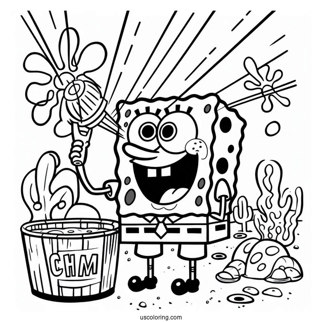 SpongeBob Coloring Page Man Ray Outside Of Chum Bucket