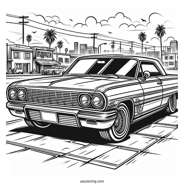 Cool Lowrider Coloring Page Car Parked In The Street