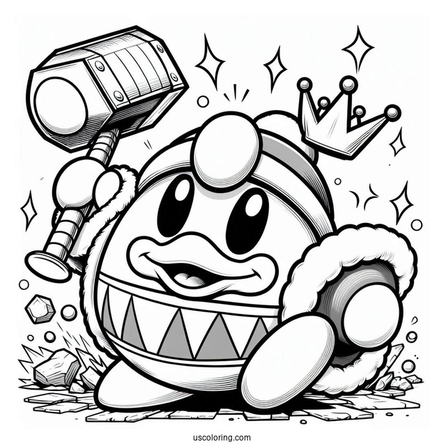Cute Super Smash Bros Coloring Page Of King Dedede With Hammer