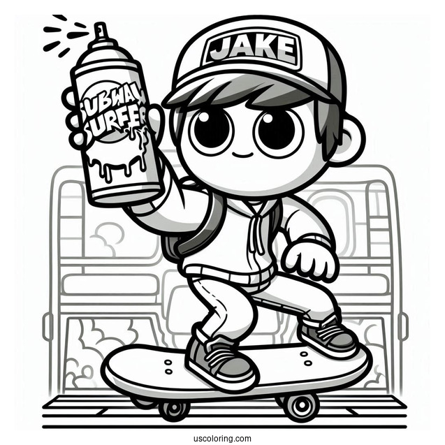 Subway Surfers Coloring Page Easy Jake Holding Up A Spray Paint For Kids