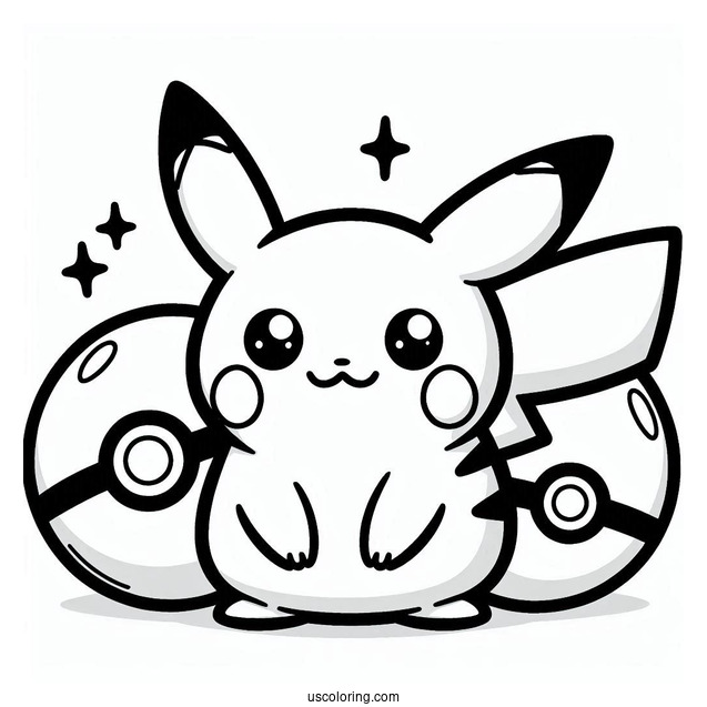 Kawaii Pikachu Inside Pokéball Coloring Page