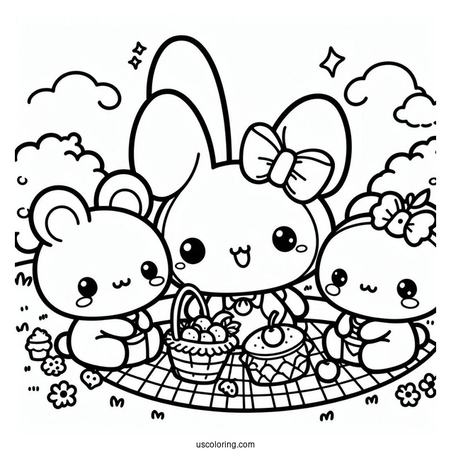 Kawaii Cinnamoroll With Friends Having A Picnic