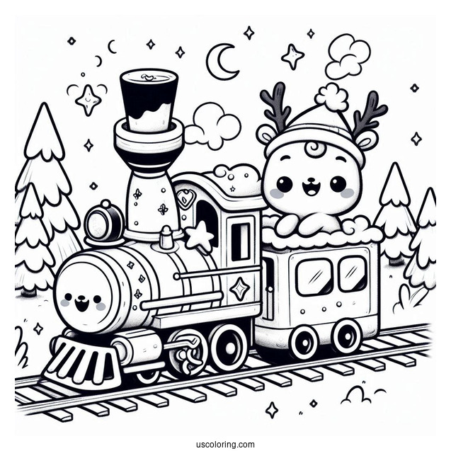 Kawaii Polar Express Coloring Page Passengers For Preschoolers