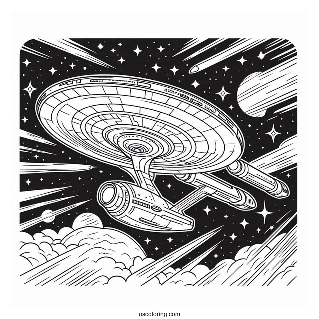 Star Trek Coloring Page Of USS Enterprise In Outer Space For Kids