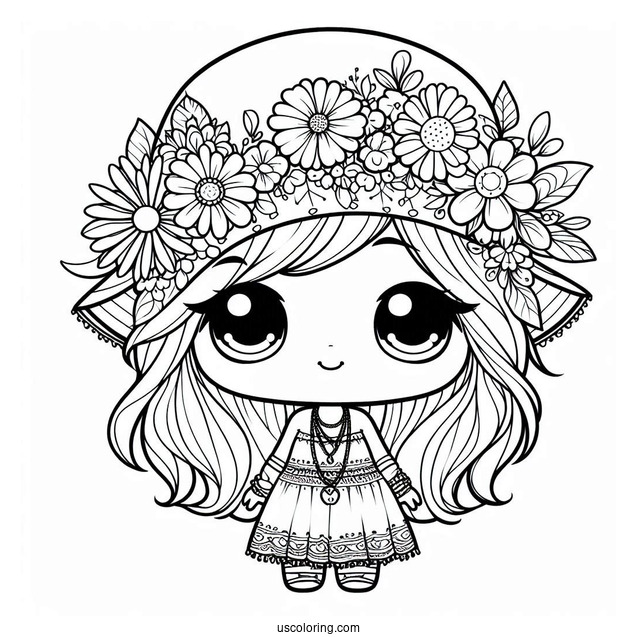 Hippie Chibi Girl With Floral Hat