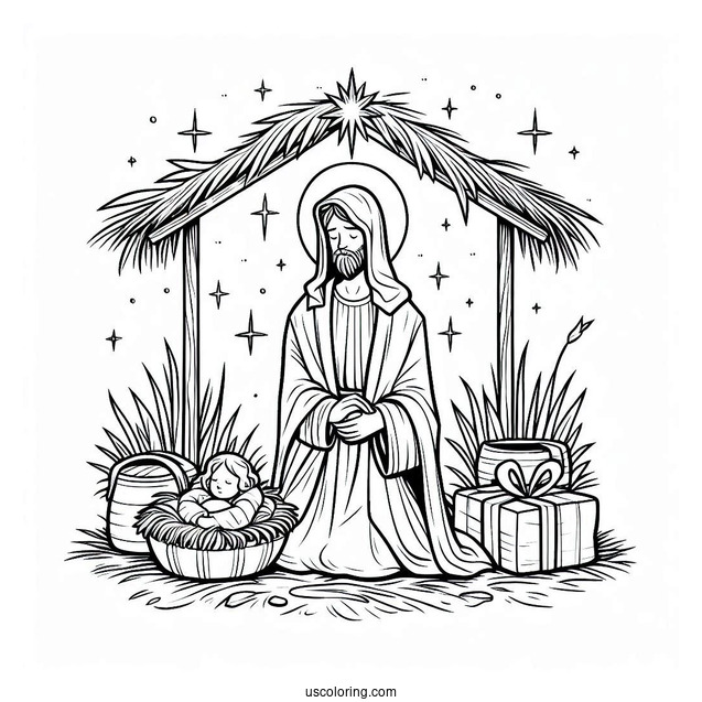 Simple Nativity Coloring Page of Jesus For Preschoolers