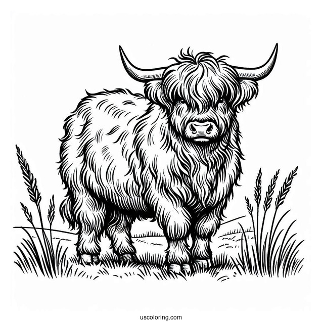 Shaggy Highland Bull Coloring Sheet